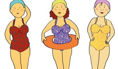 Karrikatur von drei Frauen in Badekleidung