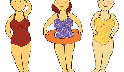 Karikatur von drei Frauen in Badekleidung