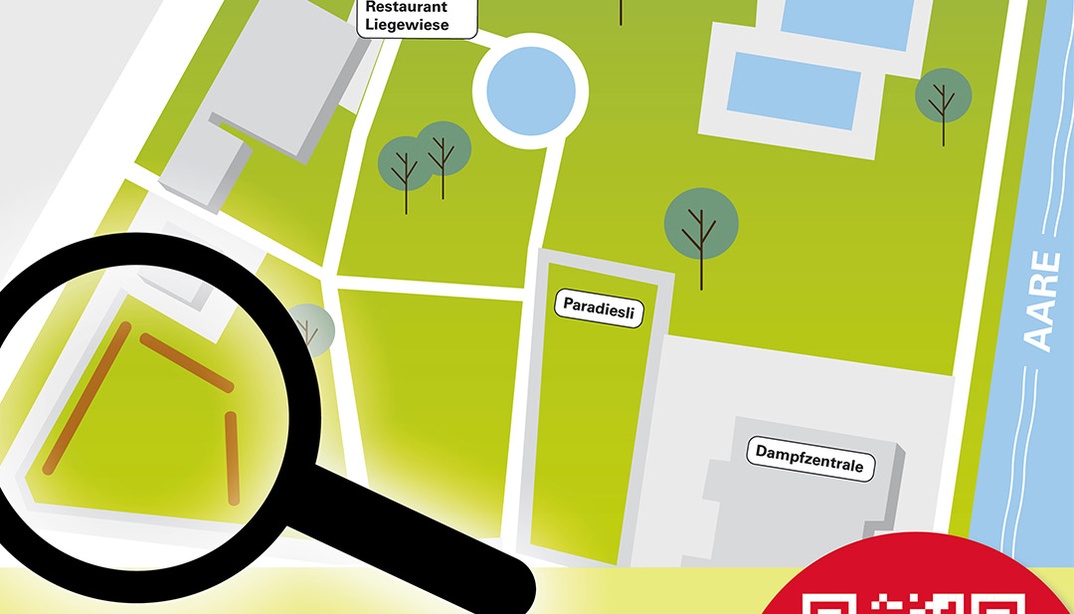 Plakat zur Umfrage der Aufteilung des ehemaligen Ruhezone für Frauen im Marzili
