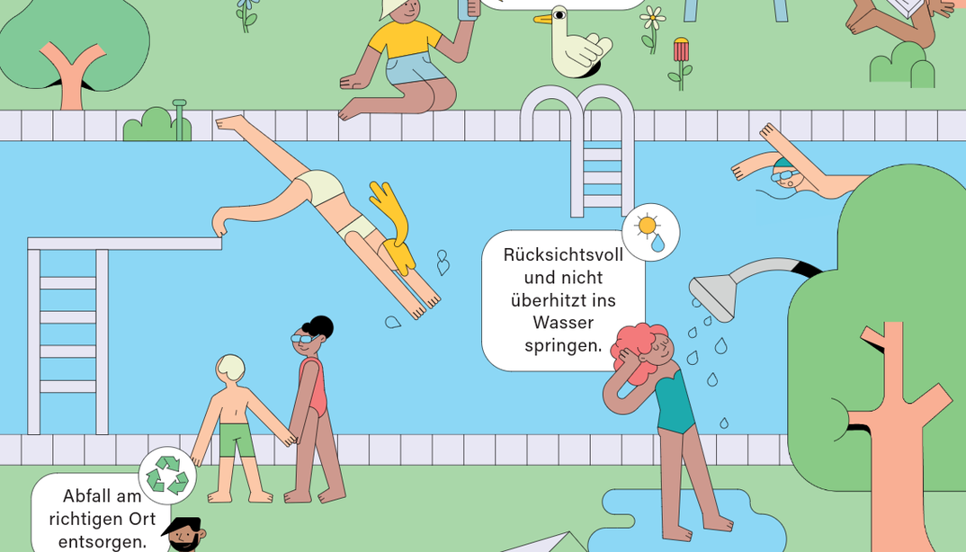 Plakat Gemeinsam sicher. Gemeinsam fair. Gemeinsam Badi.