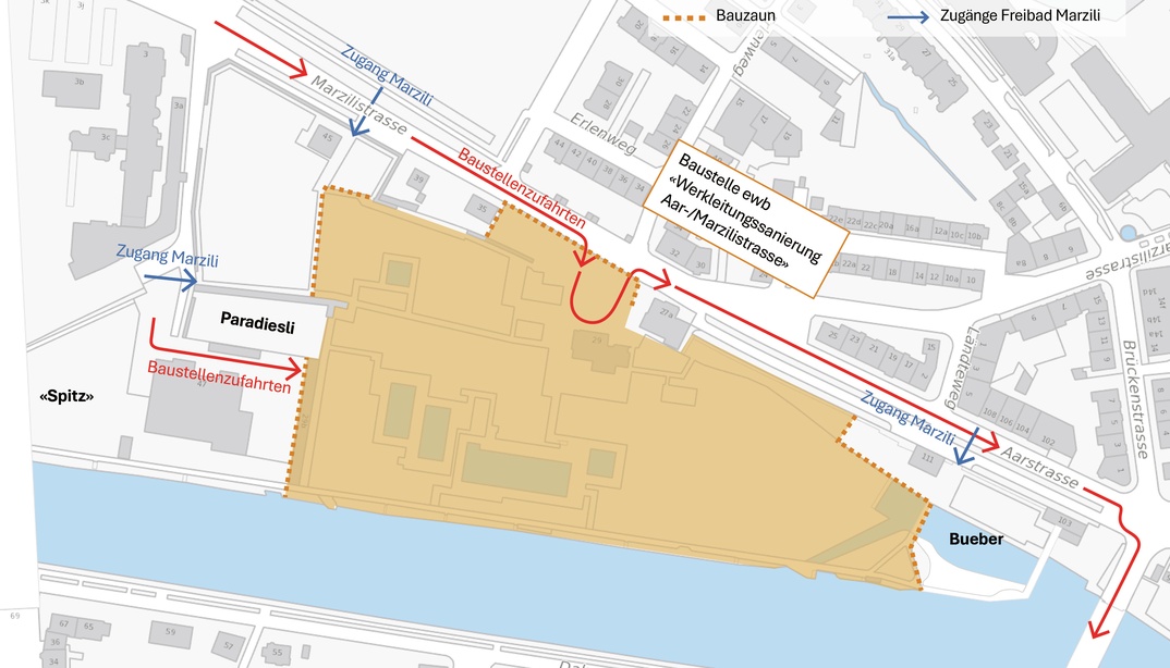 Plan der Zugänglichkeit im Marzili ab dem 22. September
