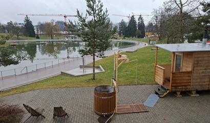 Saunawagen auf dem Gelände des Freibads Weyermannshaus
