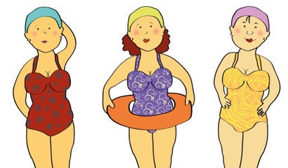 Zeichnung drei Frauen Berner Frauenbad