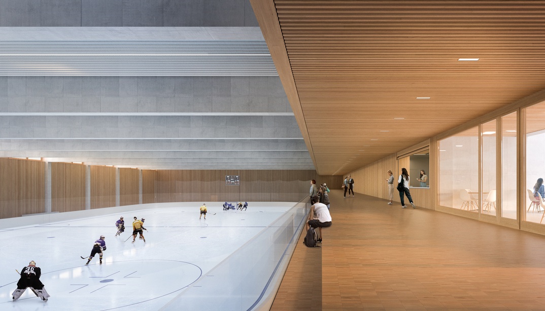 Visualisierung der Eishalle des Projekts der neuen Freizeit- und Sportanlage Weyermannshaus